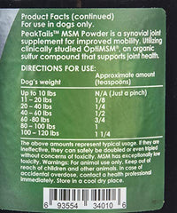 KALA HEALTH PeakTails MSM powder alongside a large dog, illustrating mobility and comfort.