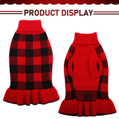 KAMA BRIDAL dog sweater red plaid back view with leash hole