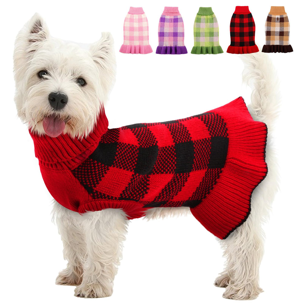 KAMA BRIDAL dog sweater red plaid front view for warm winter outings