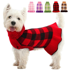 KAMA BRIDAL dog sweater red plaid front view for warm winter outings