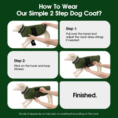 KAMA BRIDAL dog winter coat green inner fleece detail promotes cozy lining.