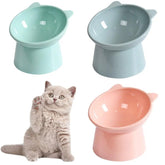 Kangnuoxue elevated cat bowls with green stand, front view for comfortable feeding