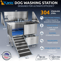 KANIS stainless steel dog bathing tub, corrosion-resistant and durable for frequent grooming.