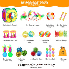 kaqinu 37pc kitten toys rainbow fuzzy ball boosts sensory engagement during solo play