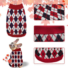 KAROKU Diamond Plaid Sweater back with leash hole for easy outdoor walks
