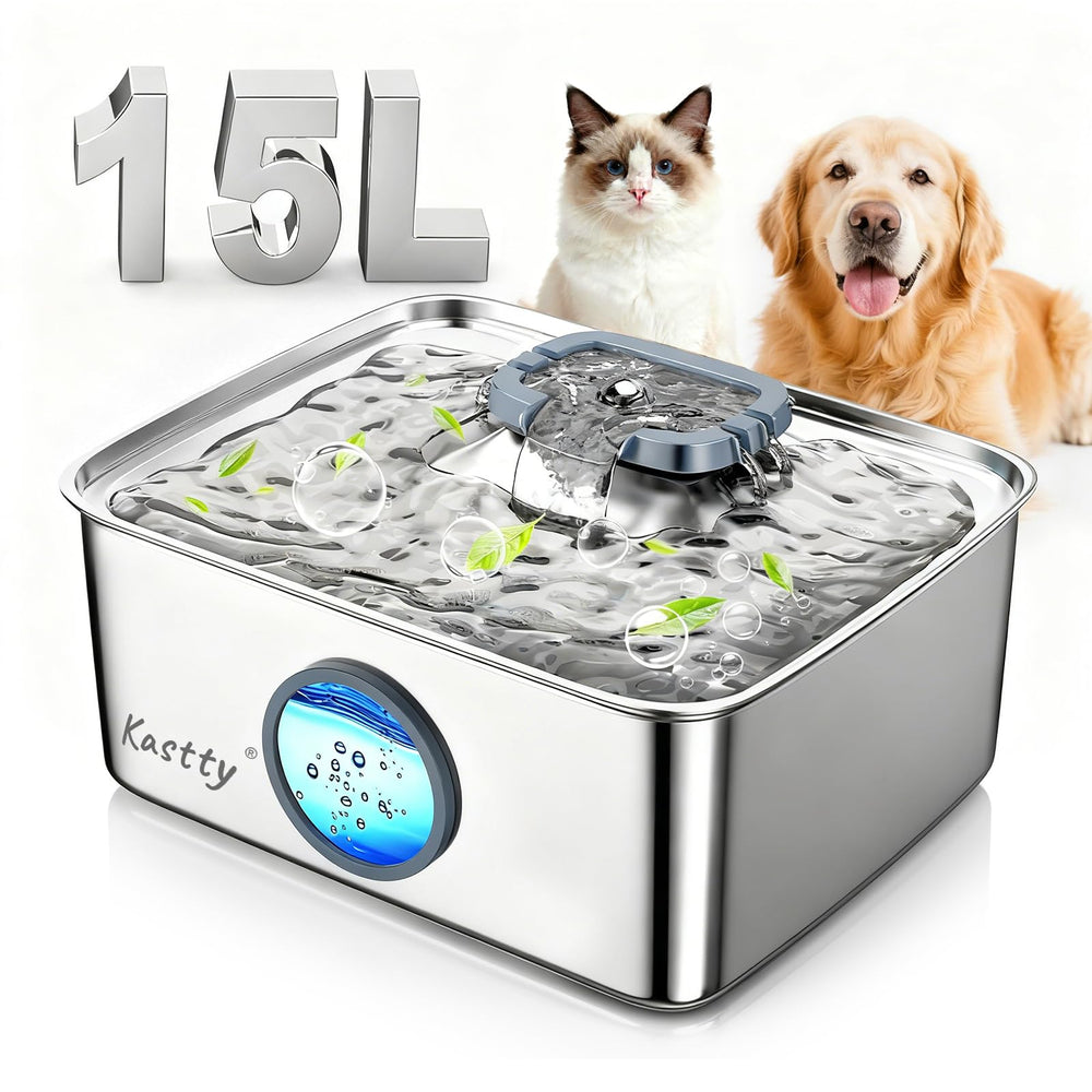 Kastty 15L dog water fountain front view, ideal hydration for large pets