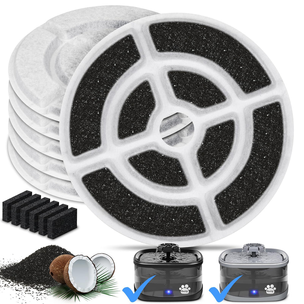Kastty activated carbon filters in a 6-pack delivering fresher water for pets.