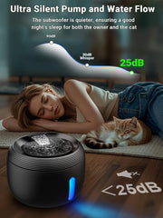 Kastty fountain features ultra-quiet pump designed to minimize background noise.