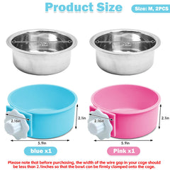 Kathson crate dog bowl pink, dual bowl set for food and water.