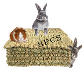 Kathson grass mats inside rabbit cage offer natural bedding and chew surface.