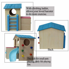Kathson hamster house blue ladder and slide close-up shows enrichment features for exercise and play