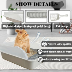 Kathson high-side kitten litter box grey side view to reduce splash and spillage