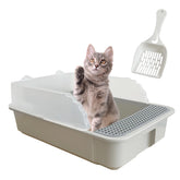 Kathson open small cat litter box grey front view for easy access and cleaning