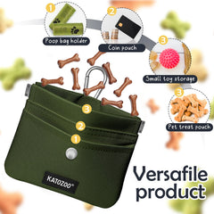 KATOZOO dog treat pouch shows carabiner clip for hands-free attachment during hikes