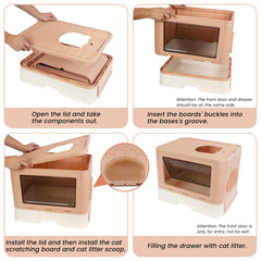 Kattypet foldable enclosed top-entry cat toilet self-groomer adjustable position