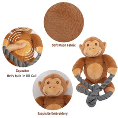 kattypet monkey plush squeaky dog toy pink closeup stitching shows reinforced seams for durability