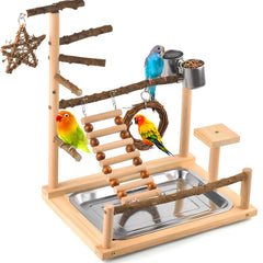 KATUMO Bird Playground natural wood perches encourage active play and exploratory clambering.