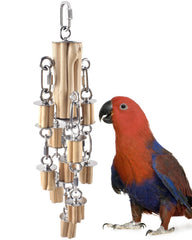 KATUMO parrot toy with chains and wood blocks offers visual stimulation during play.