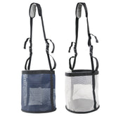 Kaulhp horse feed bag blue side view with quick-release buttons for quick, hands-free feeding.