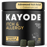 Kayode Itch & Allergy dog chews packaging closeup for itchy-skin relief.
