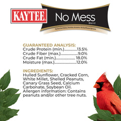 Kaytee No Mess Blend hulled seeds provide easy, energy-rich meals for birds.