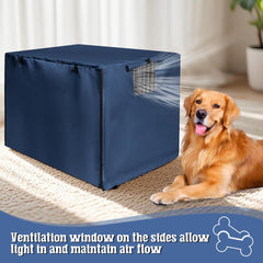 kefit dog crate cover side vent window navy enables airflow while maintaining quiet space.