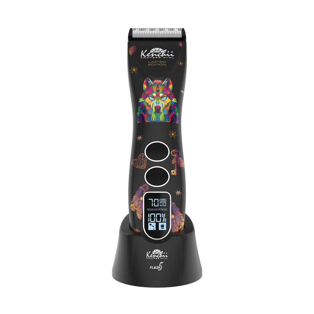 Kenchii Flash 5 Wolf Edition front view clipper for precise pet trims