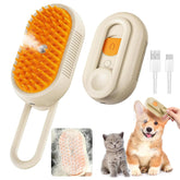 Keoshiga Cat Steam Brush beige body product shot showing 4-in-1 grooming benefits
