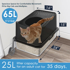 Kettnjoy xl-enclosed-litter-pan-65l offers ample space for large or multiple cats.