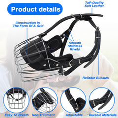 KEUYE Metal basket muzzle closeup highlights durable steel and leather construction.