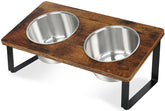 KEVIDEAWL elevated dog bowl stand with wood base supports easy feeding.