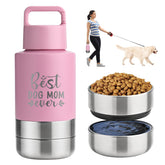 KEWIXY pink insulated bottle showing full capacity for on-the-go dog hydration.