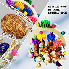 Kewkont hanging-bell-removable closeup shows adjustable bells for varied parrot play.