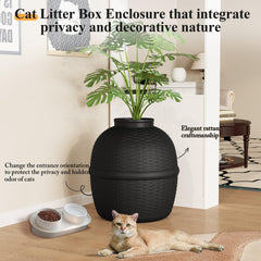 Keygarzone hidden litter box with rattan pattern side view in stylish room