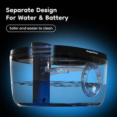 Keygarzone wireless fountain battery compartment enables up to 60 days of cordless use.