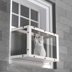 KGCCIZI Window Cat Perch Catio wooden frame shows sturdy support for indoor viewing.