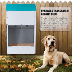 KHEARPSL dog feeder shows transparent gravity door for visible food levels.