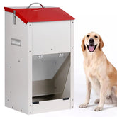 KHEARPSL galvanized feeder front view highlights durable outdoor build and easy food level check