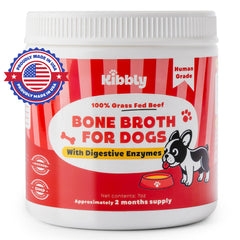 Kibbly Bone Broth Powder bottle: convenient daily digestive support for dogs.