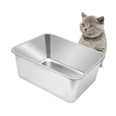 Kichwit large stainless steel cat litter box front view shows durable rust-resistant construction.