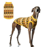 Kickred dog sweater front view argyle yellow diamond grid for winter warmth