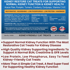 Kidney Restore Tuna ingredients label showcases antioxidants and low-protein formula.