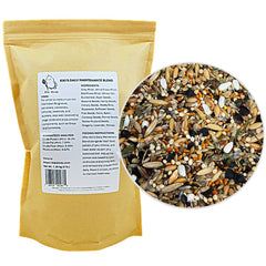 KikiBirds Premium Parrot Food bag closeup promotes feather health with protein-forward mix