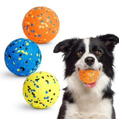 Kimee 3.15-inch dog ball front view with blue-yellow shells, easy tracking for fetch