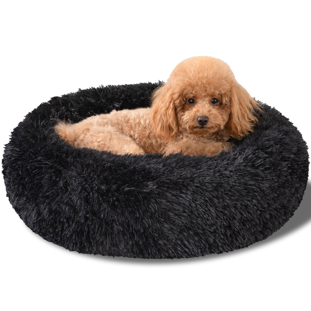 Kimpets dog calming bed close-up shows plush faux fur for cozy naps