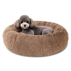 Kimpets round donut dog bed top view showing plush cushioning for calm sleep
