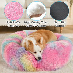 Kimpets donut bed closeup highlights plush faux fur and soft stuffing