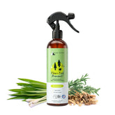 Kin-kind flea spray bottle lemongrass shown for pet protection and scent