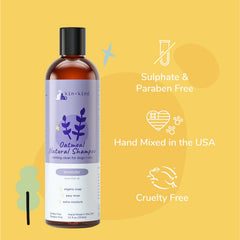 kin-kind oatmeal shampoo lavender aroma close-up for soothing scent during baths.
