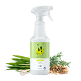 kin+kind plant-based flea spray bottle on dog shows gentle, plant-powered protection
